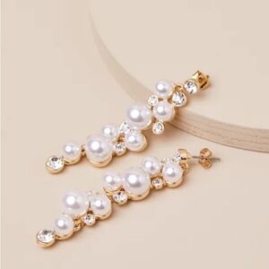 NWT Lulu's Gold and White Pearl Rhinestone Drop Earrings